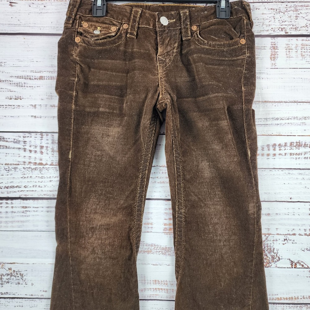 Rare True Religion Joey Corduroy Flare Jeans Womens 29 Brown Low Rise USA